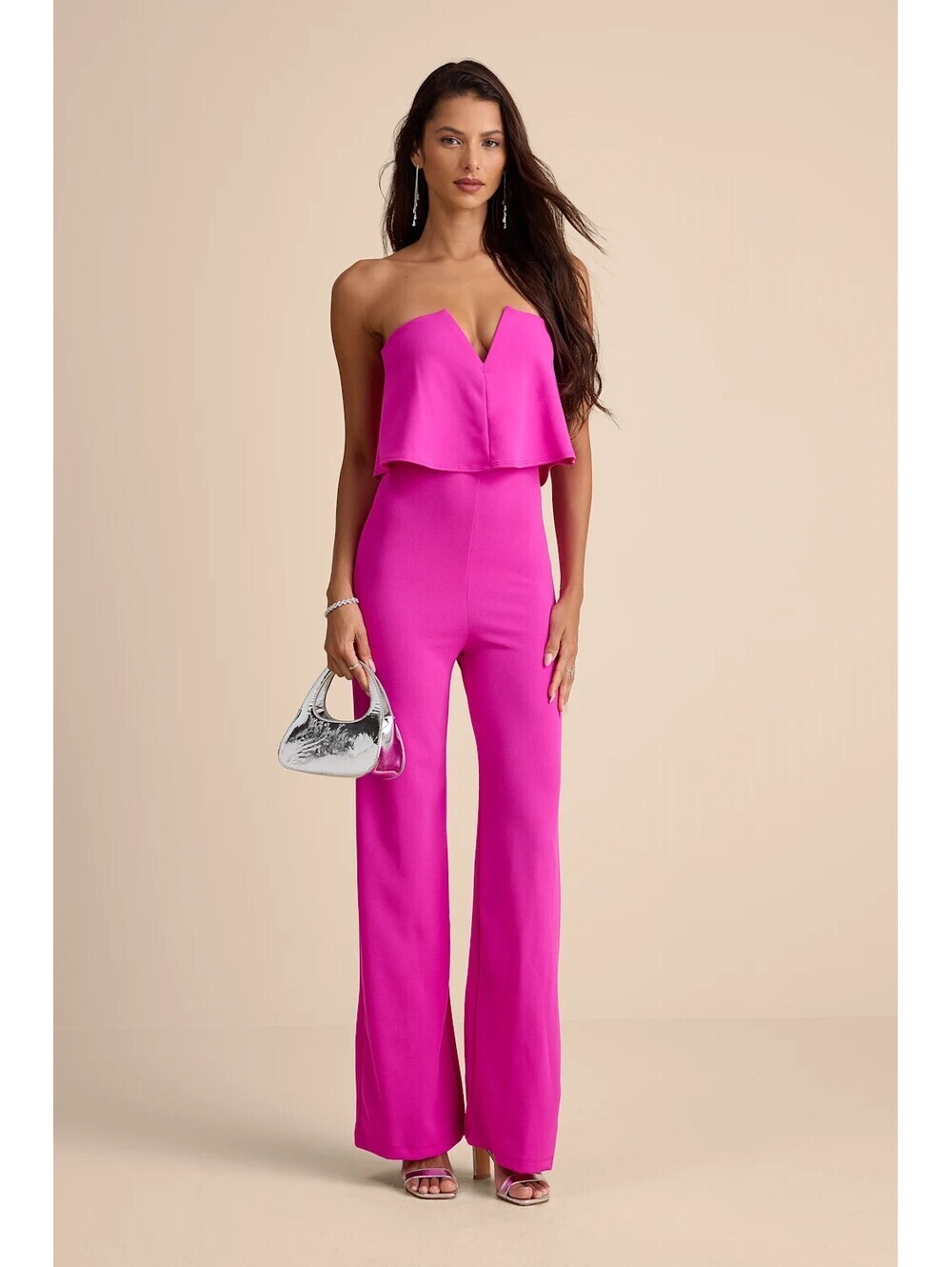 Strapless Fuchsia Jumpsuit with Wide Legs